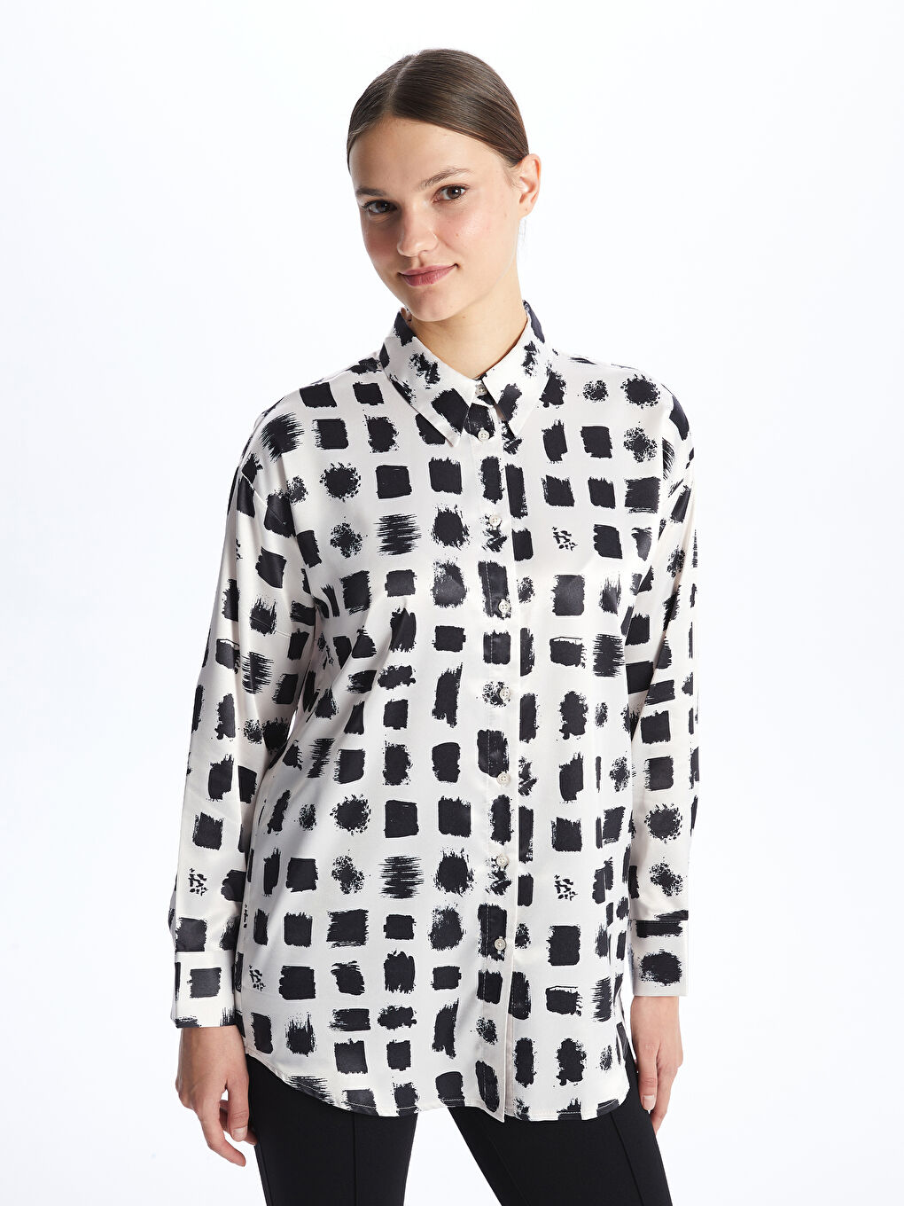 Patterned Satin Women's Shirt Tunic -S4EJ85Z8-LQJ