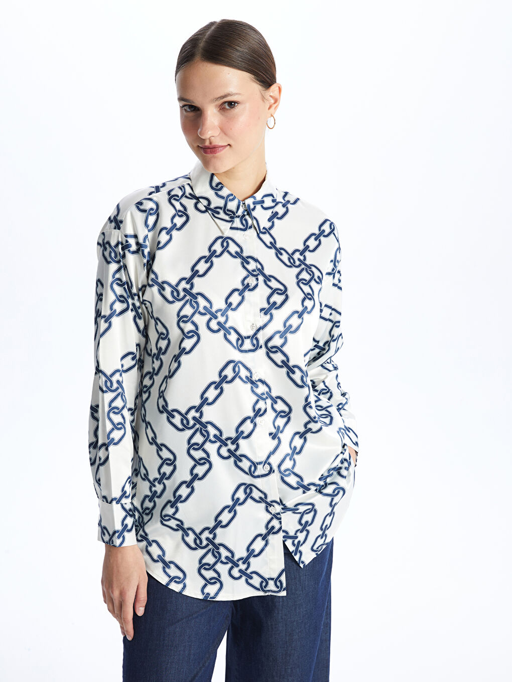 Patterned Satin Women's Shirt Tunic -S4EJ85Z8-LRA