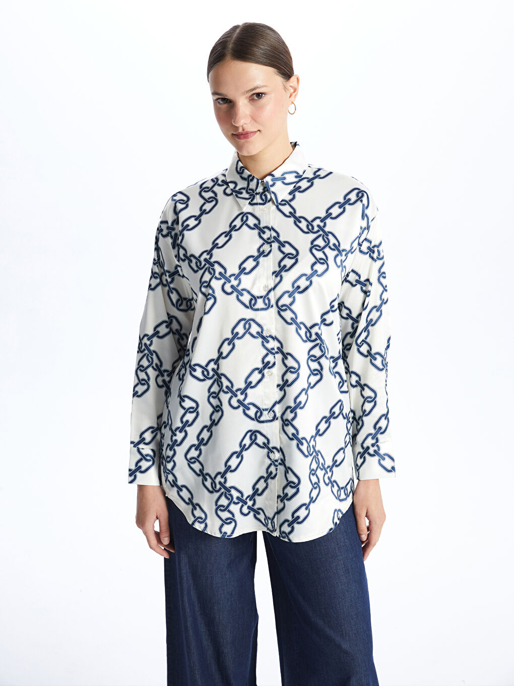 Patterned Satin Women's Shirt Tunic -S4EJ85Z8-LRA
