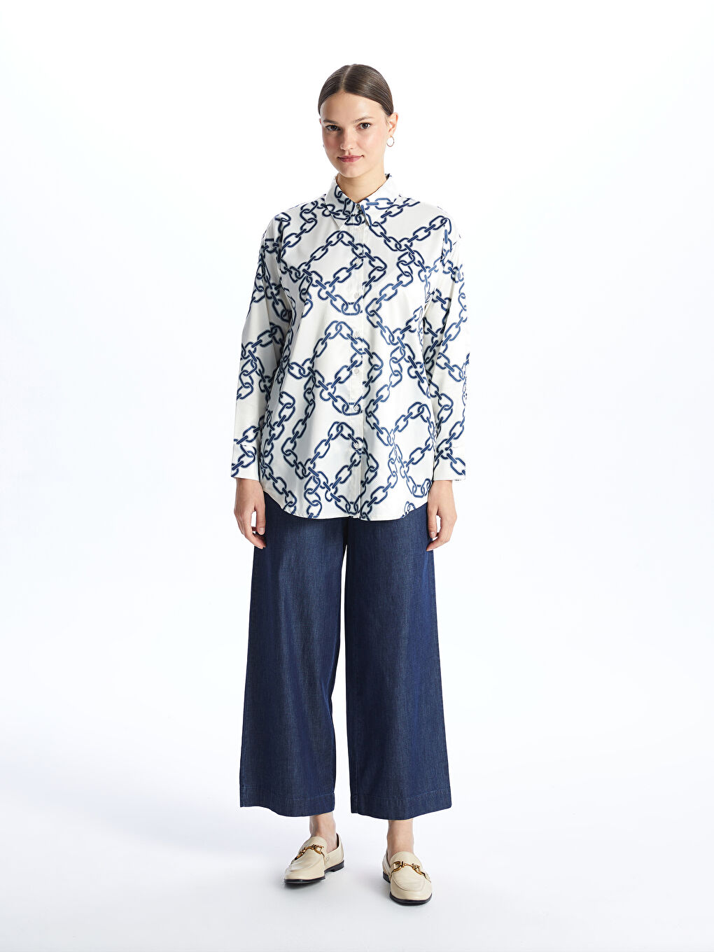 Patterned Satin Women's Shirt Tunic -S4EJ85Z8-LRA