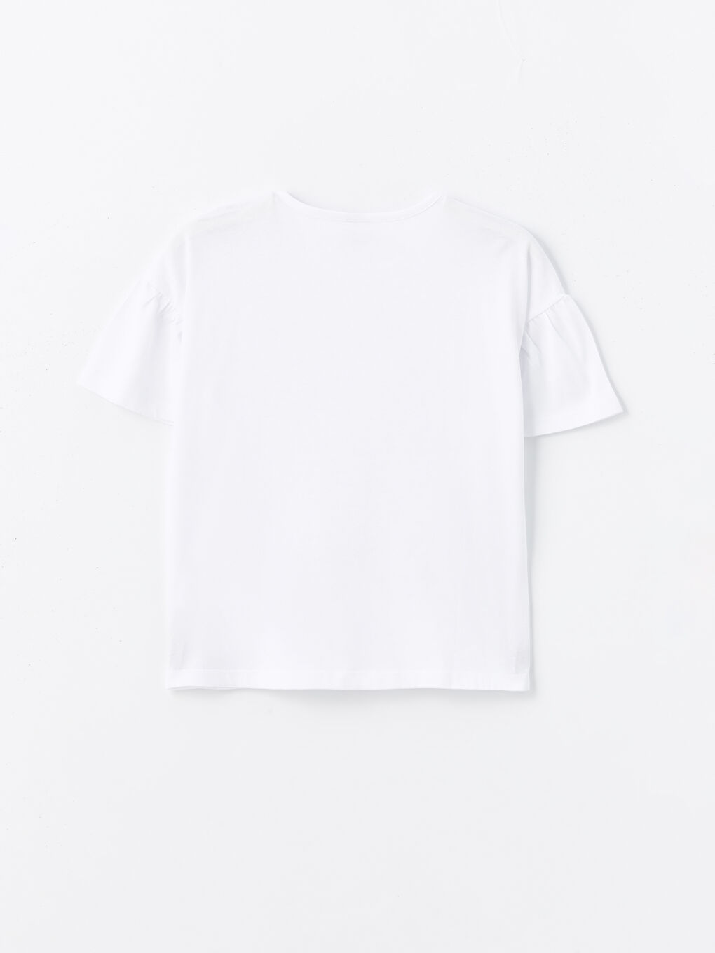 Beyaz Bisiklet Yaka Çiçekli Kısa Kollu Kız Çocuk Tişört-1