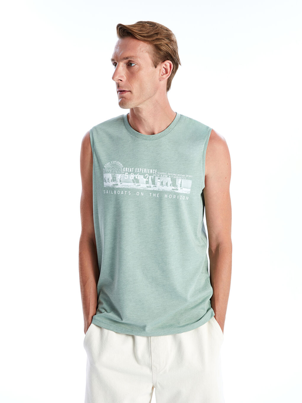 Crew Neck Printed Combed Cotton Men's Sleeveless T-Shirt -S4EK10Z8-DCM