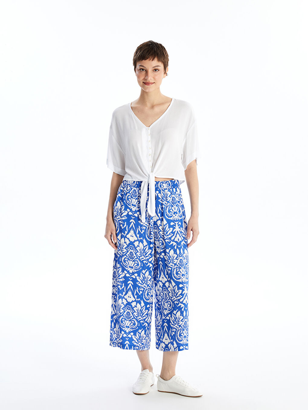 Women's Capri with Elastic Waist Pattern -S4EK59Z8-LQQ