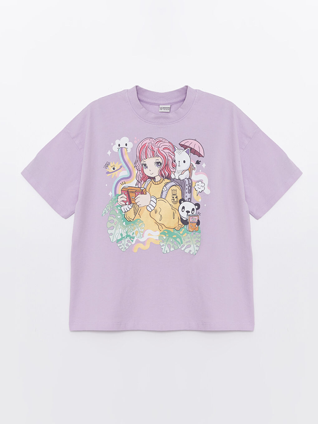 Crew Neck Printed Short Sleeve Girls' T-Shirt