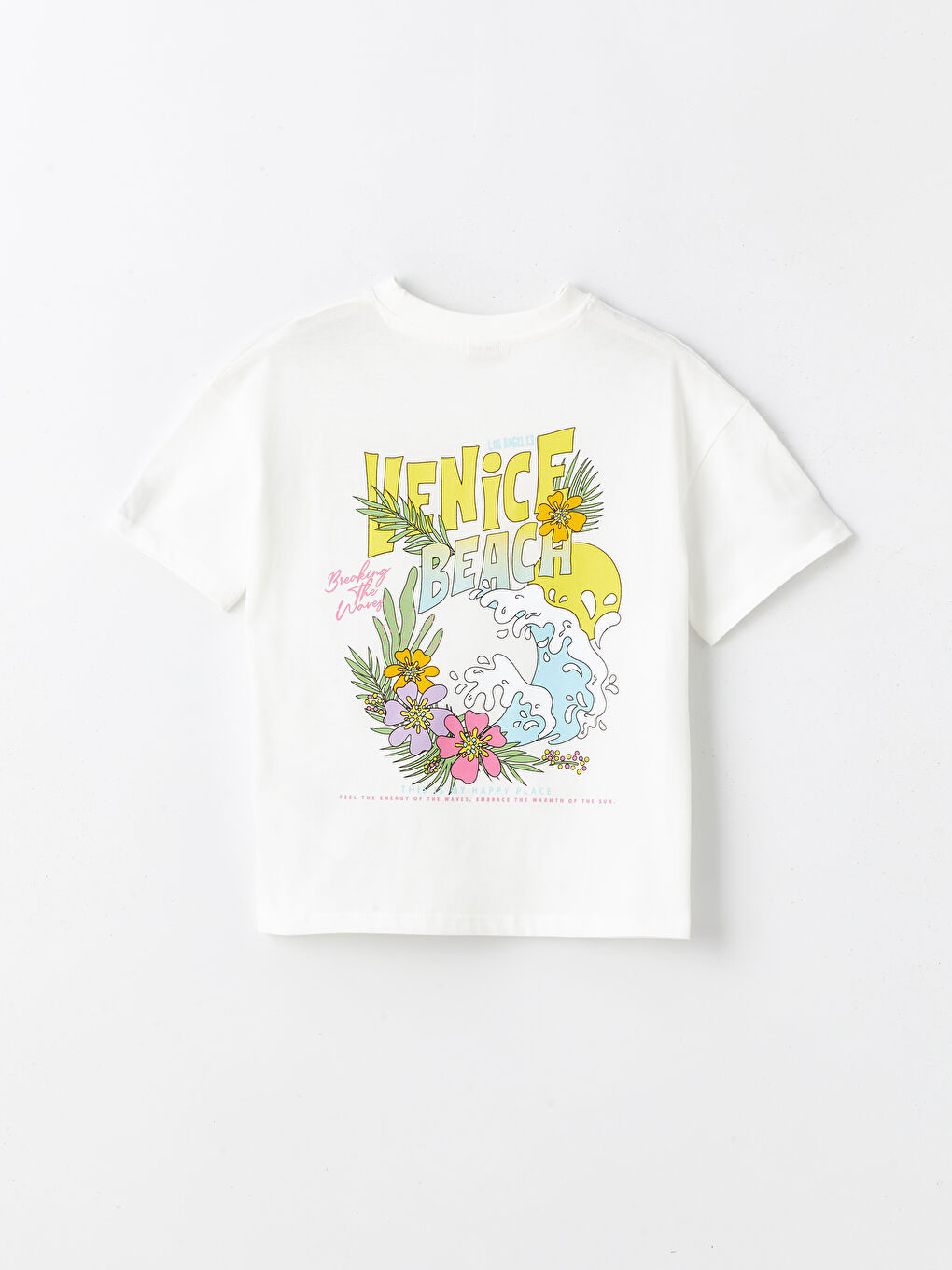 تيشيرت للبنات بياقة دائرية مطبوع كم قصير-1