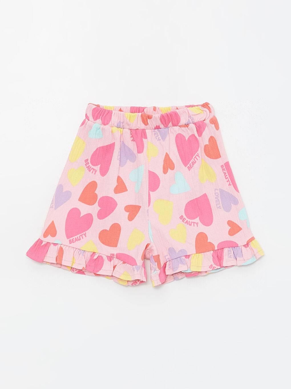 Pembe Beli Lastikli Baskılı Kız Bebek Şort