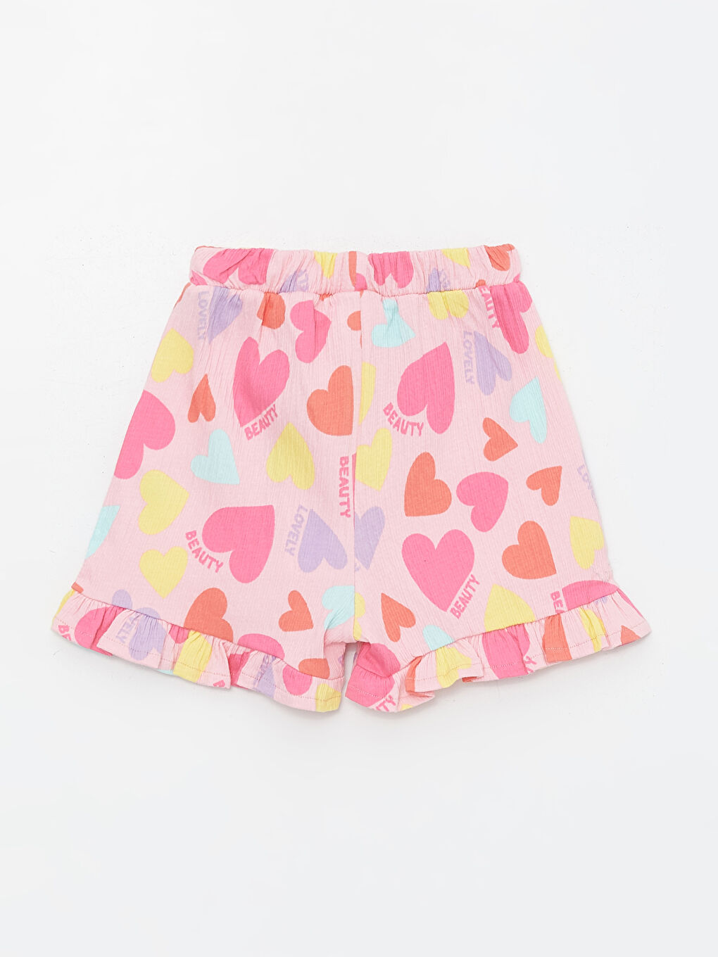 Pembe Beli Lastikli Baskılı Kız Bebek Şort-1