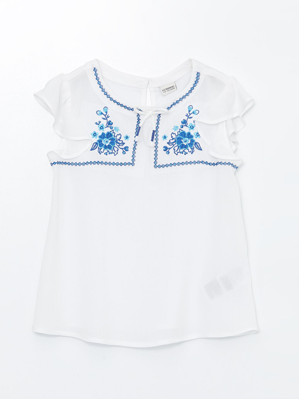 Blouse pour Filles à Manches Courtes Brodée à Col Rond