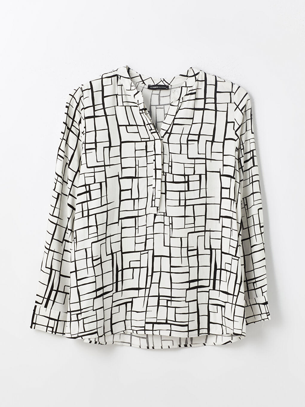 Henley Neckline Patterned Long Sleeve Women's Blouse -S4EM62Z8-LRA
