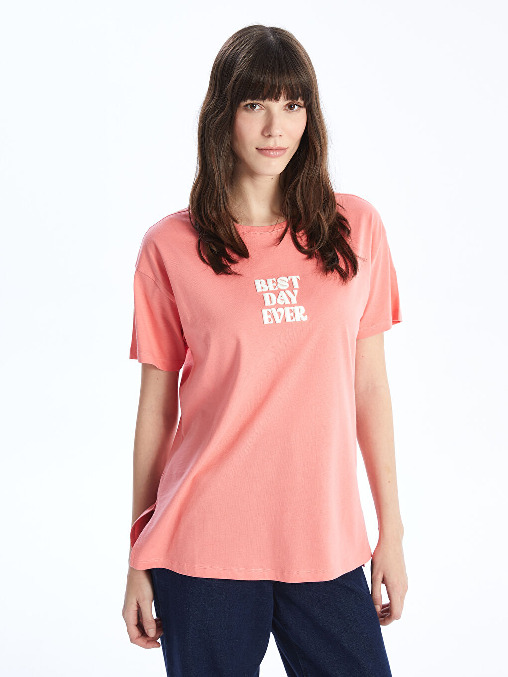 Κοντομάνικο T-Shirt Γυναικείο με Στρογγυλή Λαιμόκοψη και Εκτύπωση-1