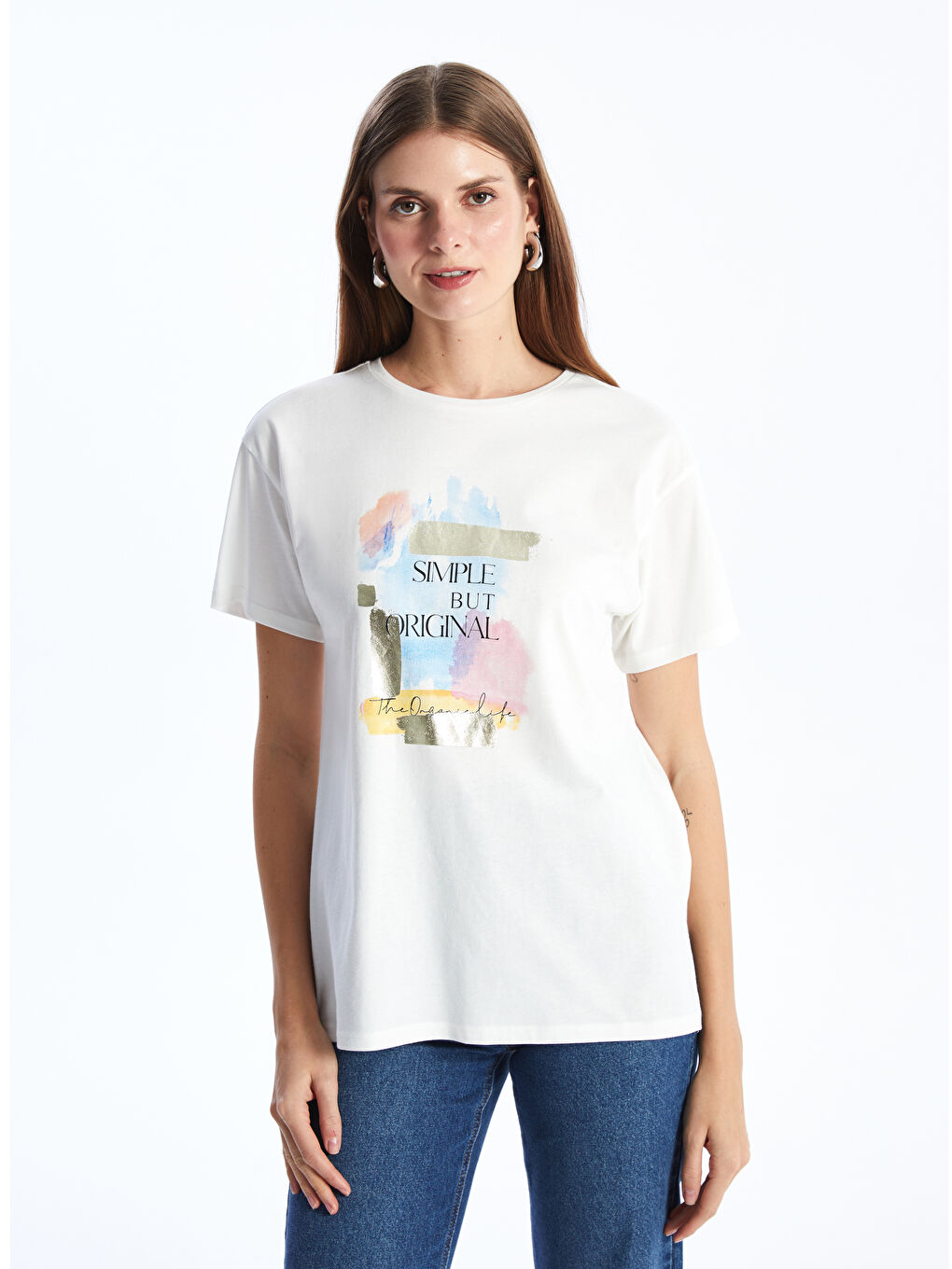 Crew Neck Printed Short Sleeve Women's T-Shirt -S4EM85Z8-FEW