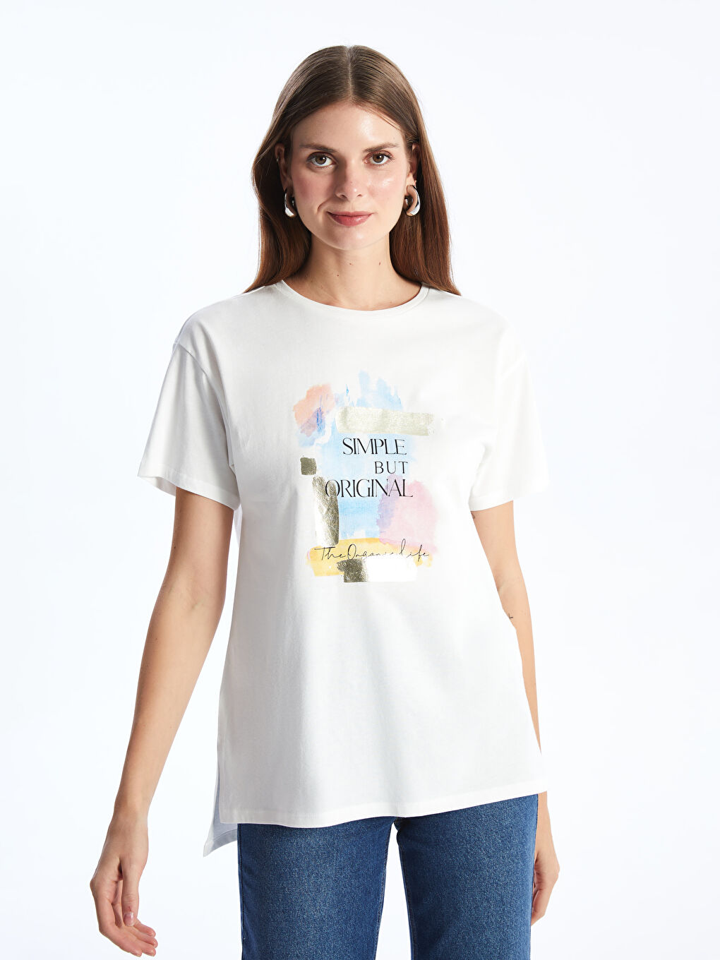 Crew Neck Printed Short Sleeve Women's T-Shirt -S4EM85Z8-FEW