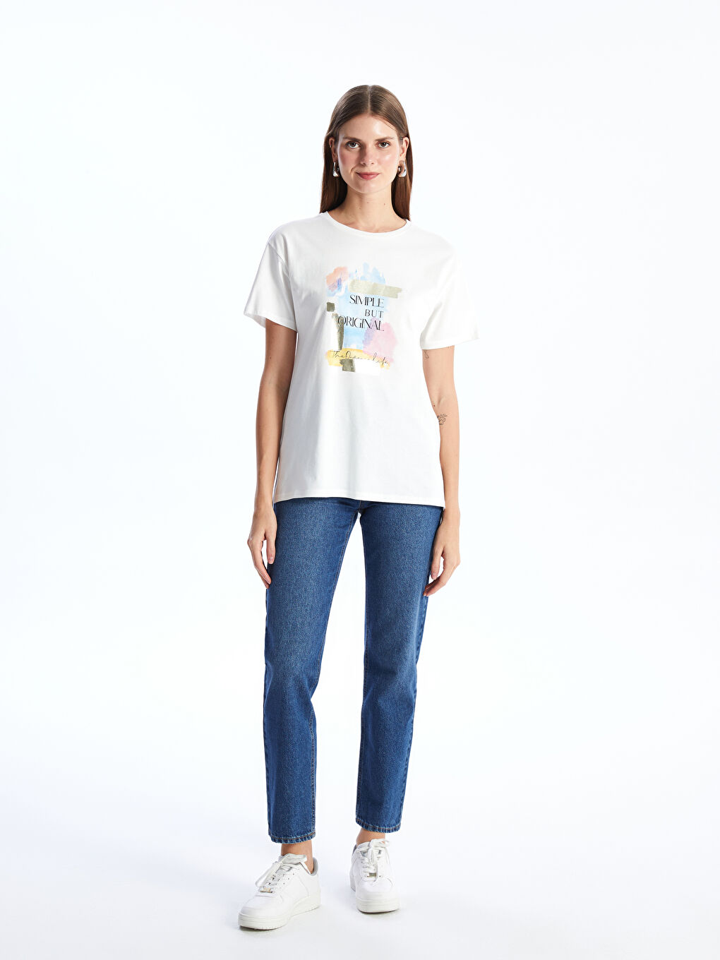 Crew Neck Printed Short Sleeve Women's T-Shirt -S4EM85Z8-FEW