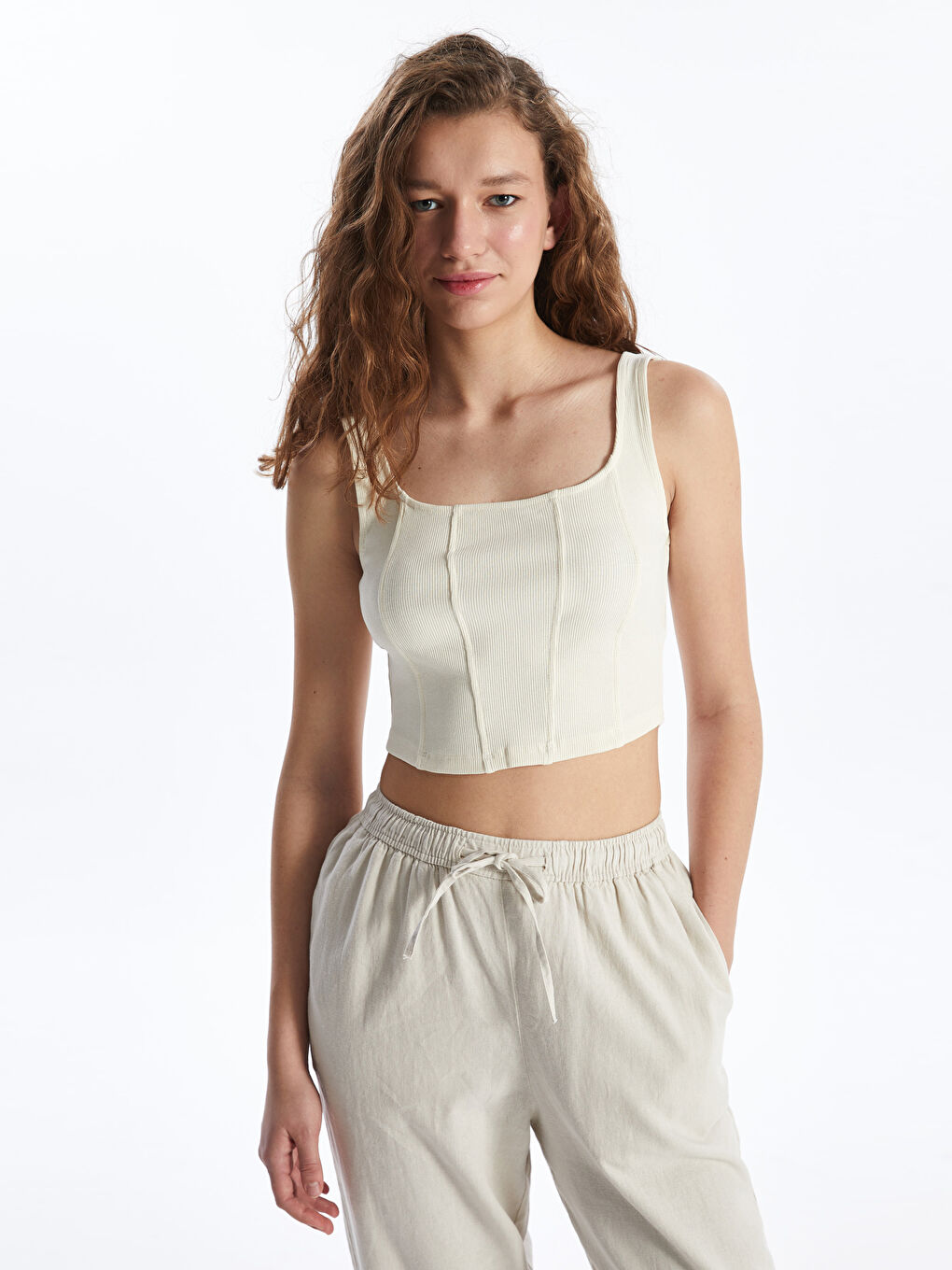 Women's U Neck Plain Crop Top -S4EM88Z8-VJV