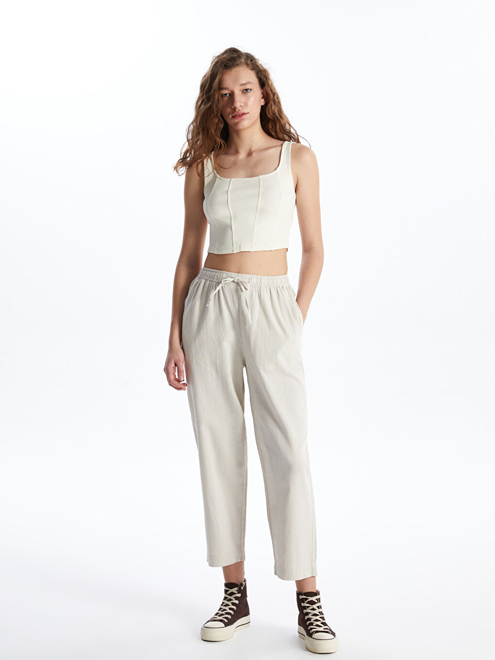 Women's U Neck Plain Crop Top -S4EM88Z8-VJV
