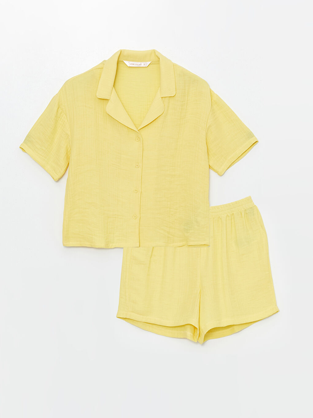 Sarı Gömlek Yaka Kadın Pijama Üstü