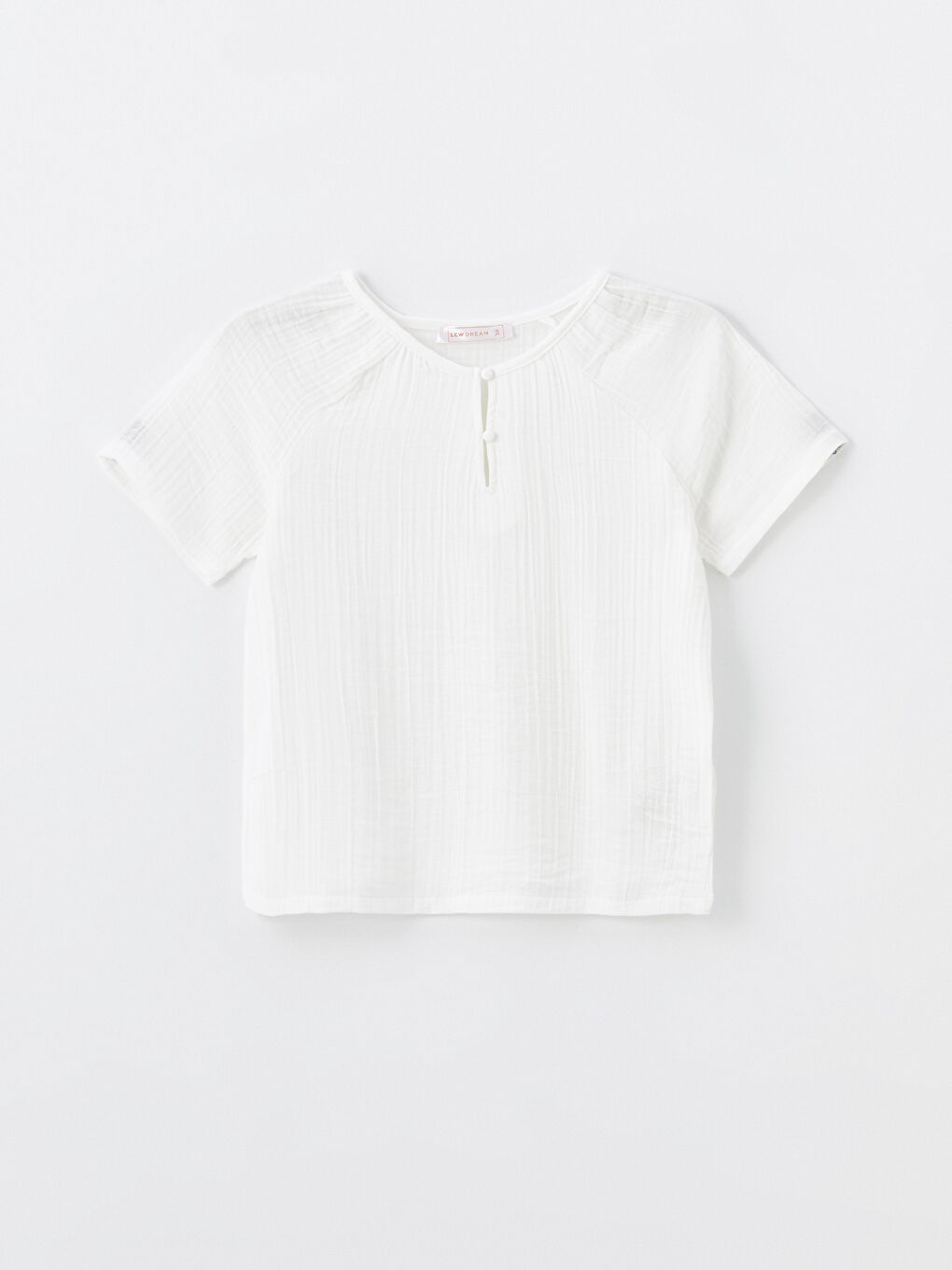 Beyaz Bisiklet Yaka Dokulu Kadın Pijama Üstü