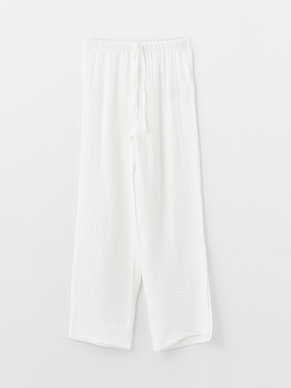 Beyaz Kadın Beli Lastikli Düz Pijama Alt