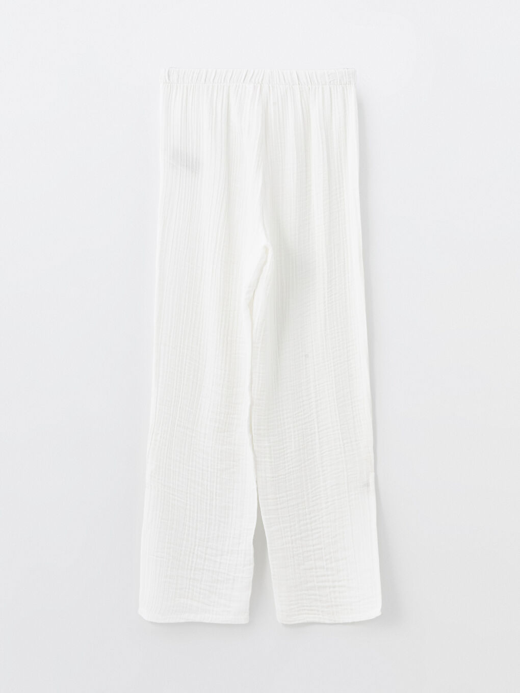 Beyaz Kadın Beli Lastikli Düz Pijama Alt-1