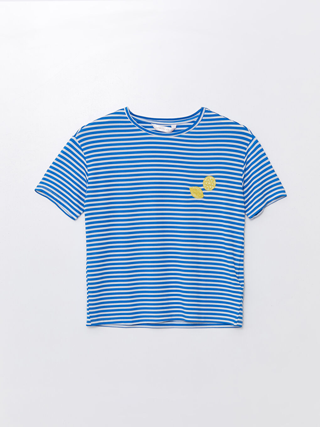 Beyaz V Yaka Çizgili Kadın Pijama Üstü