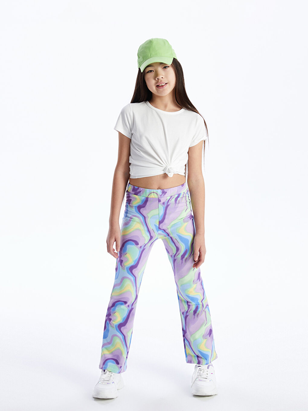 Karışık Beli Lastikli Batik Desenli Kız Çocuk İspanyol Paça Tayt