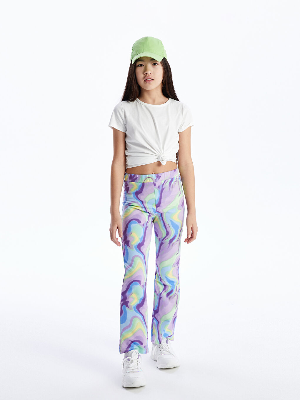 Karışık Beli Lastikli Batik Desenli Kız Çocuk İspanyol Paça Tayt-1