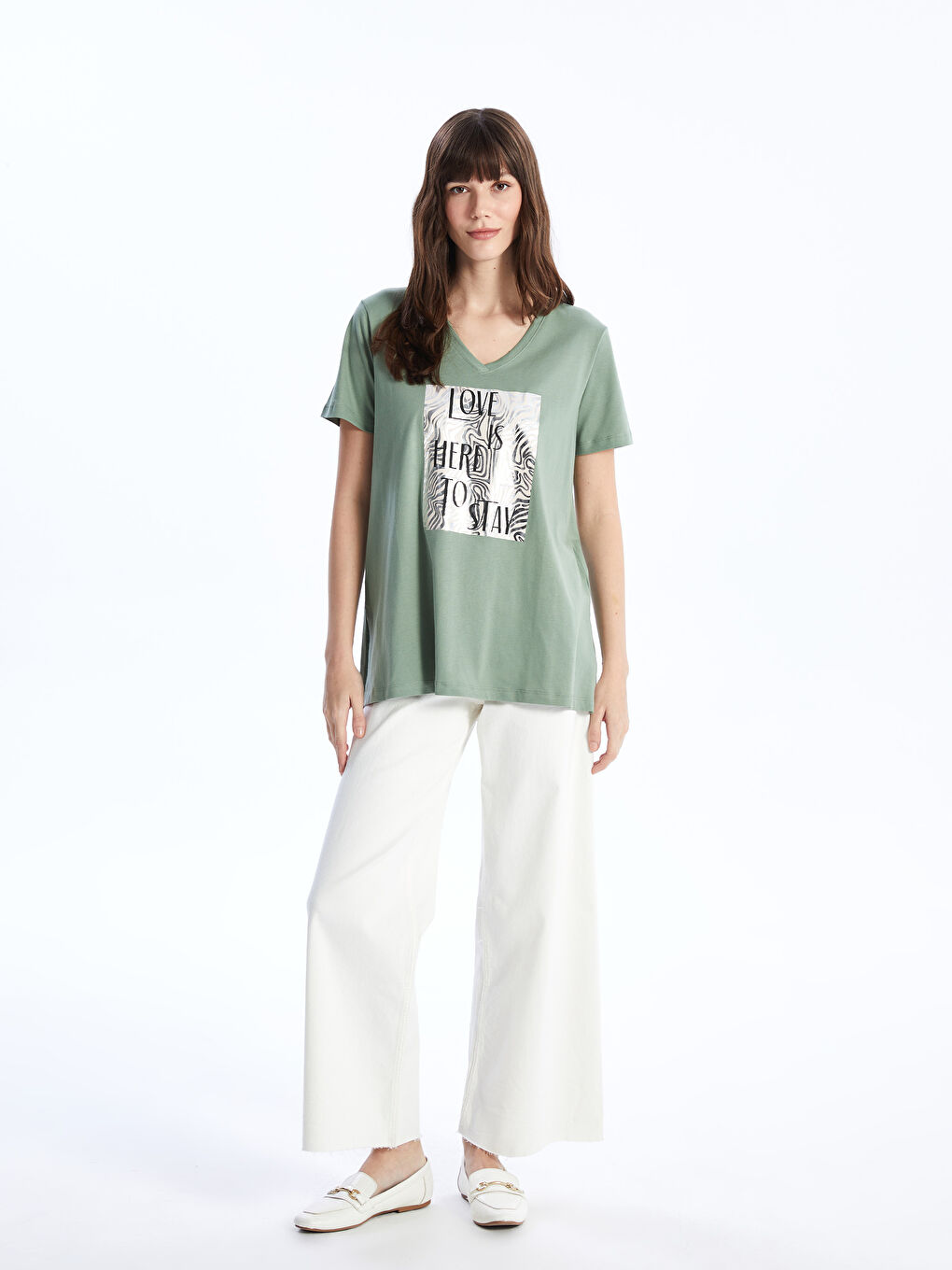 V Neck Printed Short Sleeve Women T-Shirt -S4EN56Z8-GX7