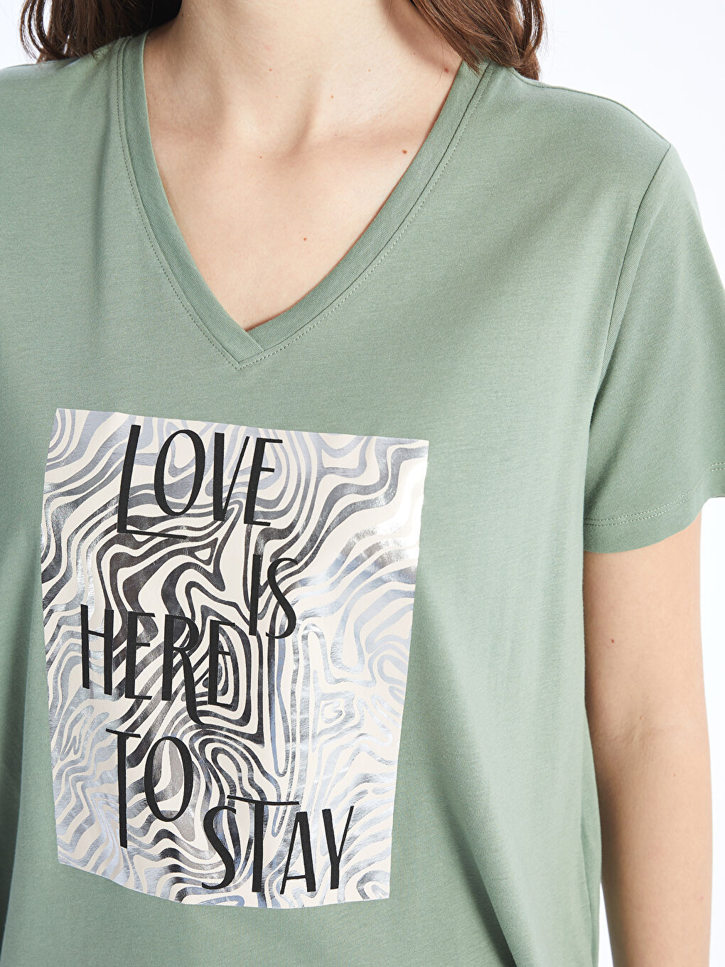 V Neck Printed Short Sleeve Women T-Shirt -S4EN56Z8-GX7