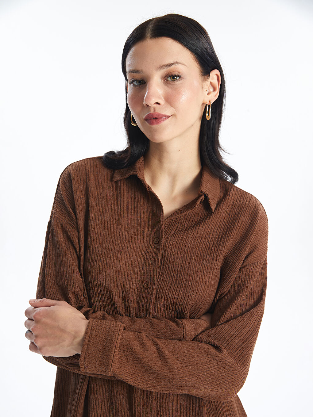Plain Long Sleeve Oversize Women's Shirt Tunic -S4EN59Z8-R1R