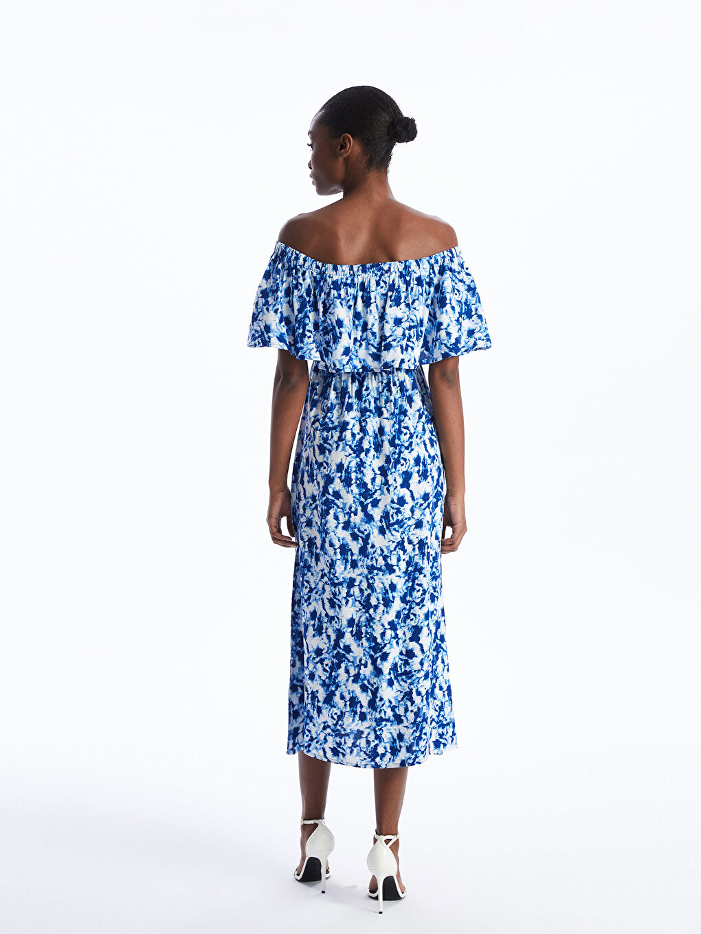 ქალებისთვის ნიმუშიანი მოკლე სახელო გაჭრილი ყელი კაბა-3