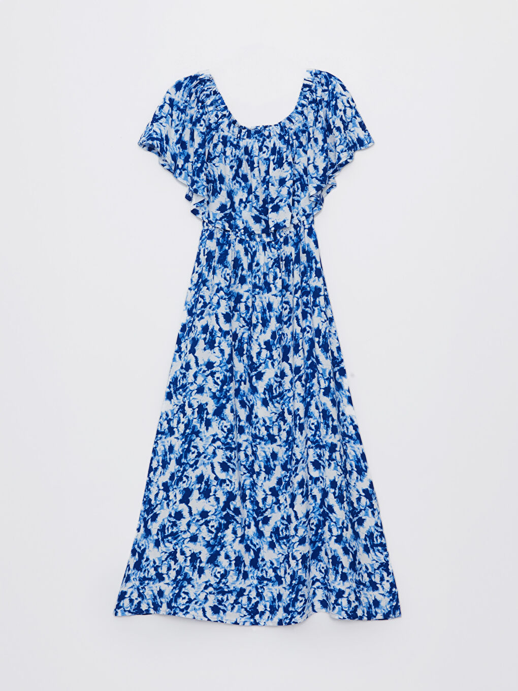 ქალებისთვის ნიმუშიანი მოკლე სახელო გაჭრილი ყელი კაბა-5