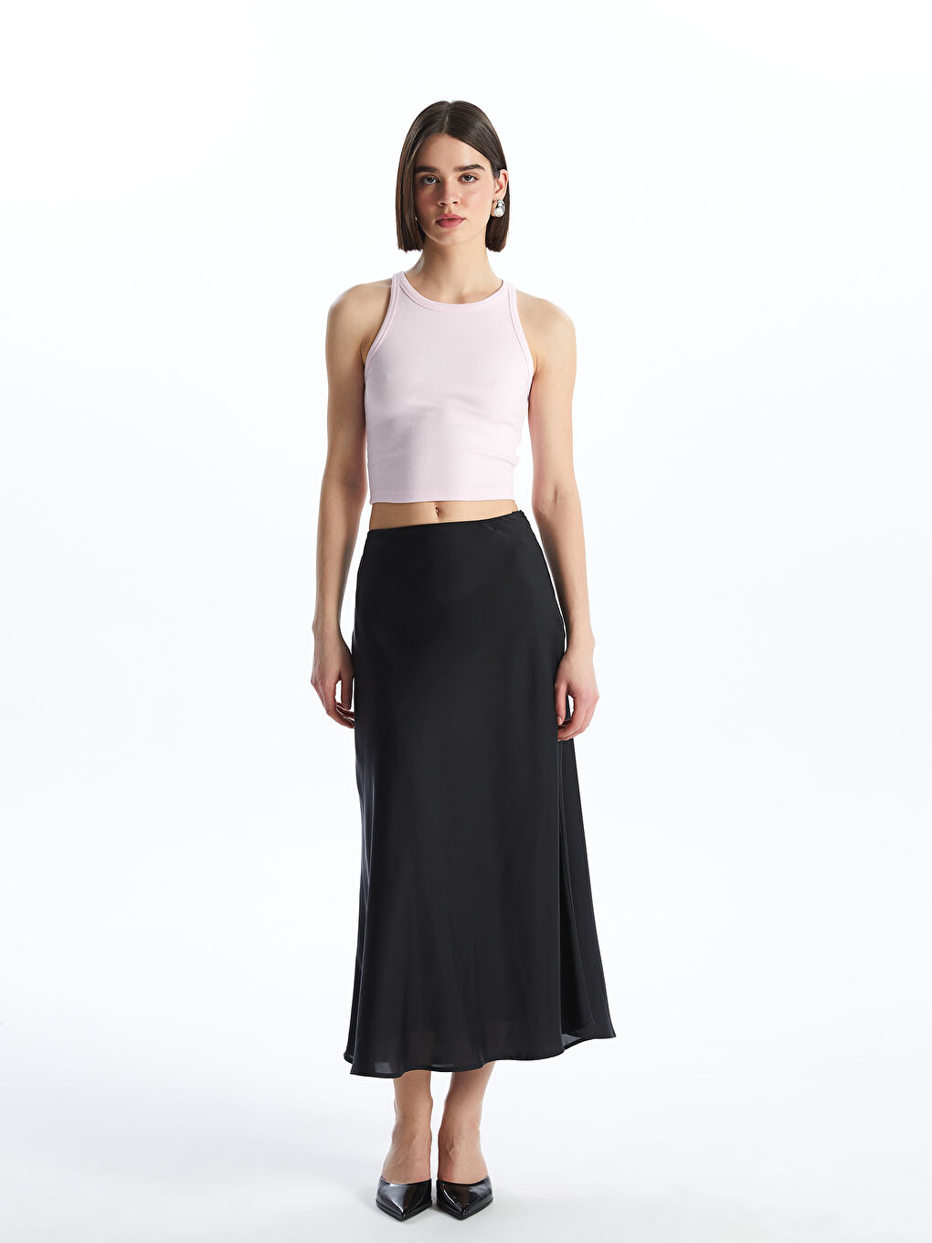 Standard Fit Plain A-Line Satin Women's Skirt -S4EN74Z8-CVL