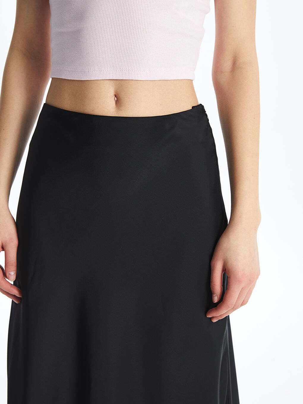 Standard Fit Plain A-Line Satin Women's Skirt -S4EN74Z8-CVL