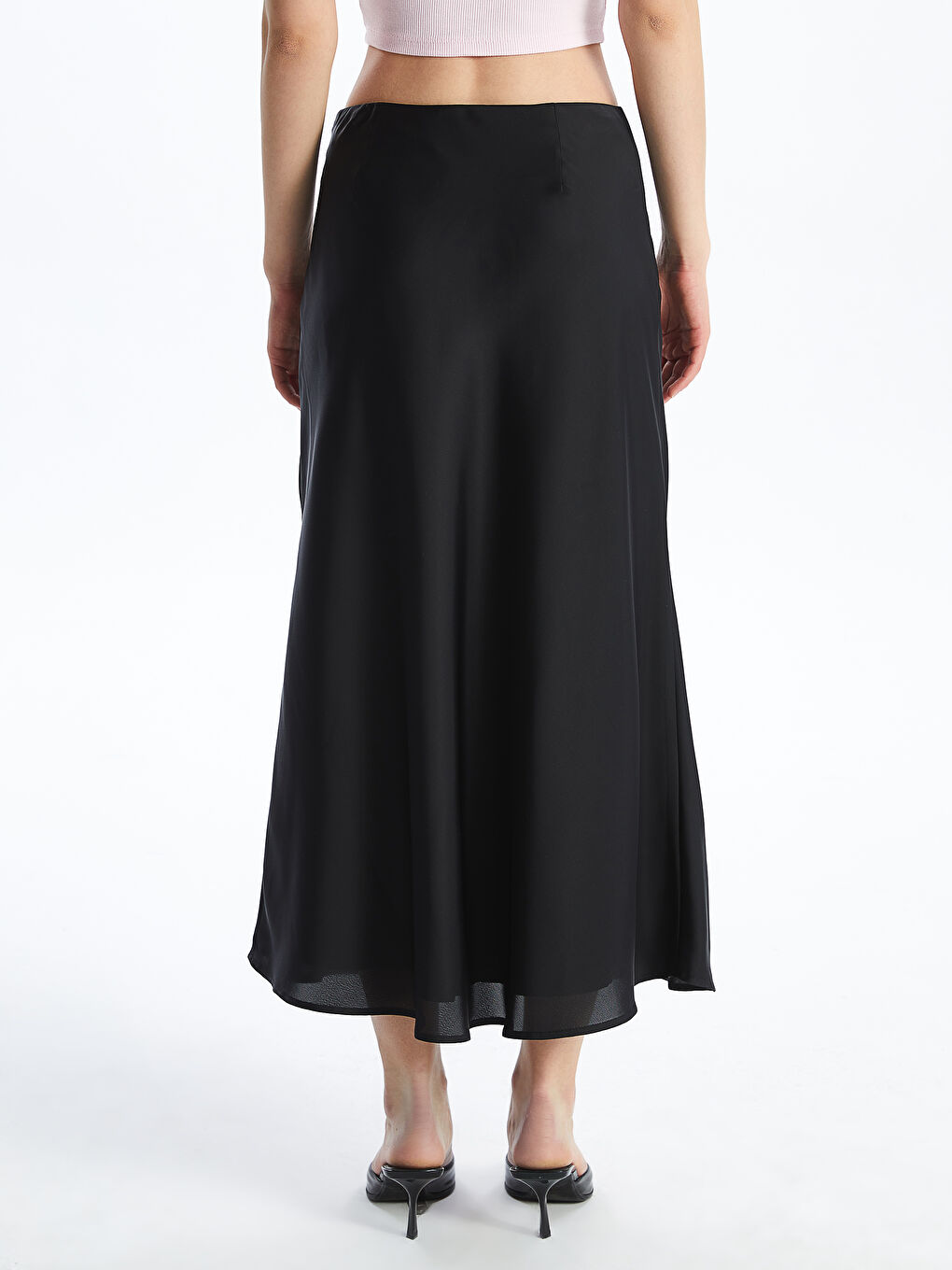 Standard Fit Plain A-Line Satin Women's Skirt -S4EN74Z8-CVL