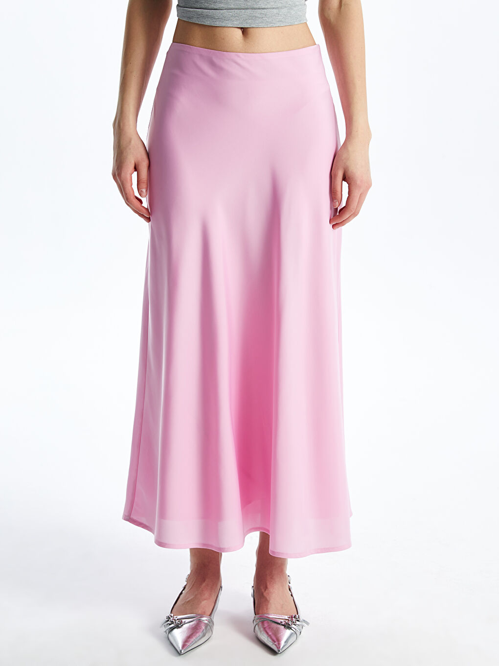 LCW Vision Standard Fit Plain A-Line Satin Women's Skirt -S4EN74Z8-QXA