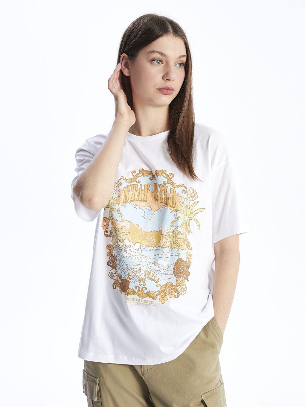 Crew Neck Printed Short Sleeve Women's T-Shirt-1