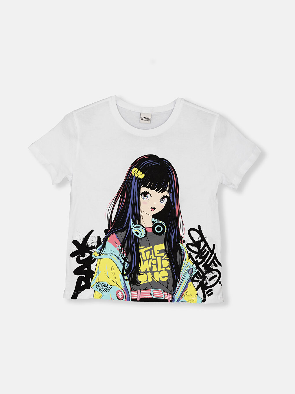 Crew Neck Anime Printed Short Sleeve Girls' T-Shirt