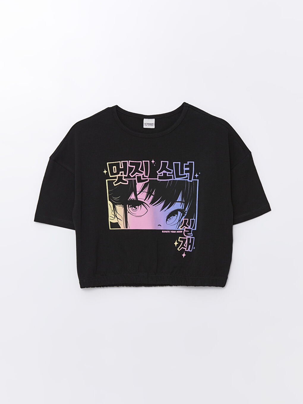 Poncho Crew Neck Printed Short Sleeve Girls' Crop T-Shirt -S4EN99Z4-CVL