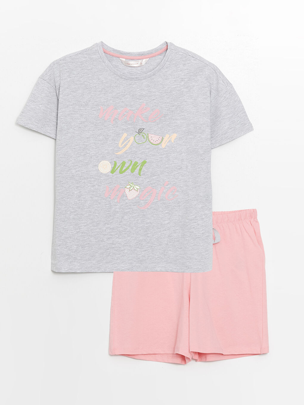 Crew Neck Printed Short Sleeve Women's Short Pajamas Set -S4EO72Z8-FLX