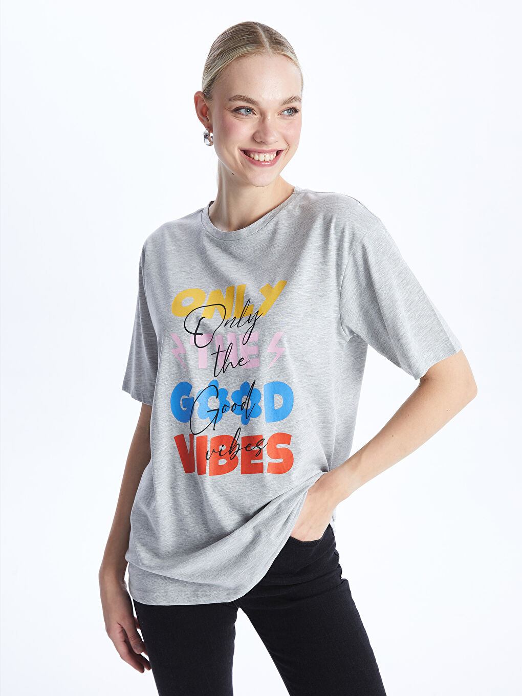 Crew Neck Printed Short Sleeve Oversize Women's T-Shirt -S4EO79Z8-JMD