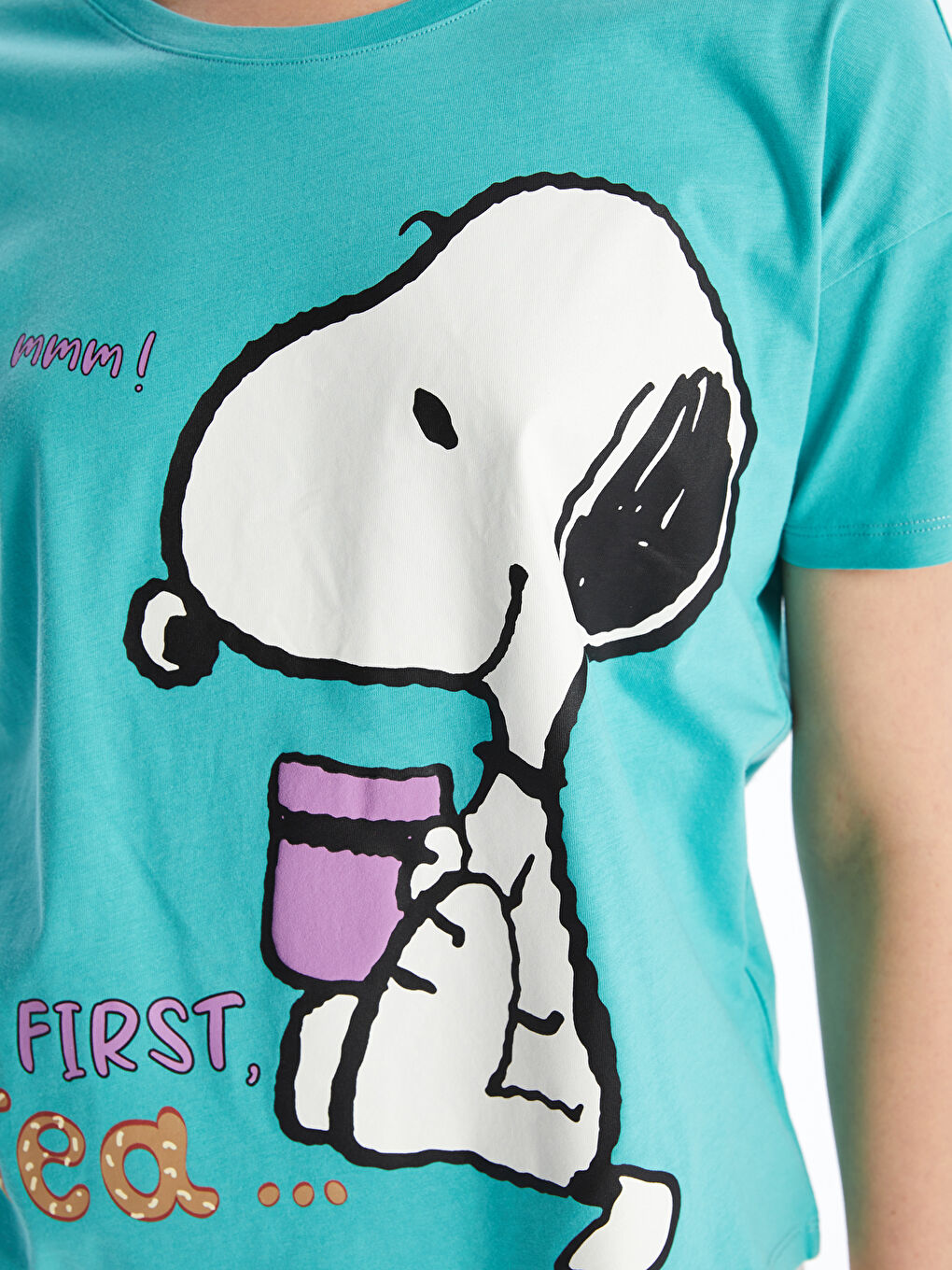 әйелдерге арналған дөңгелек жағалы snoopy принтті қысқа жең қысқа пижама жинағы-3