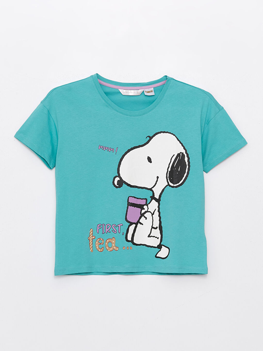 әйелдерге арналған дөңгелек жағалы snoopy принтті қысқа жең қысқа пижама жинағы-6