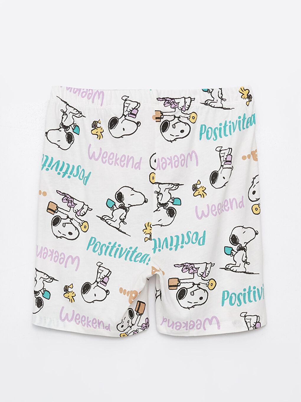 әйелдерге арналған дөңгелек жағалы snoopy принтті қысқа жең қысқа пижама жинағы-9