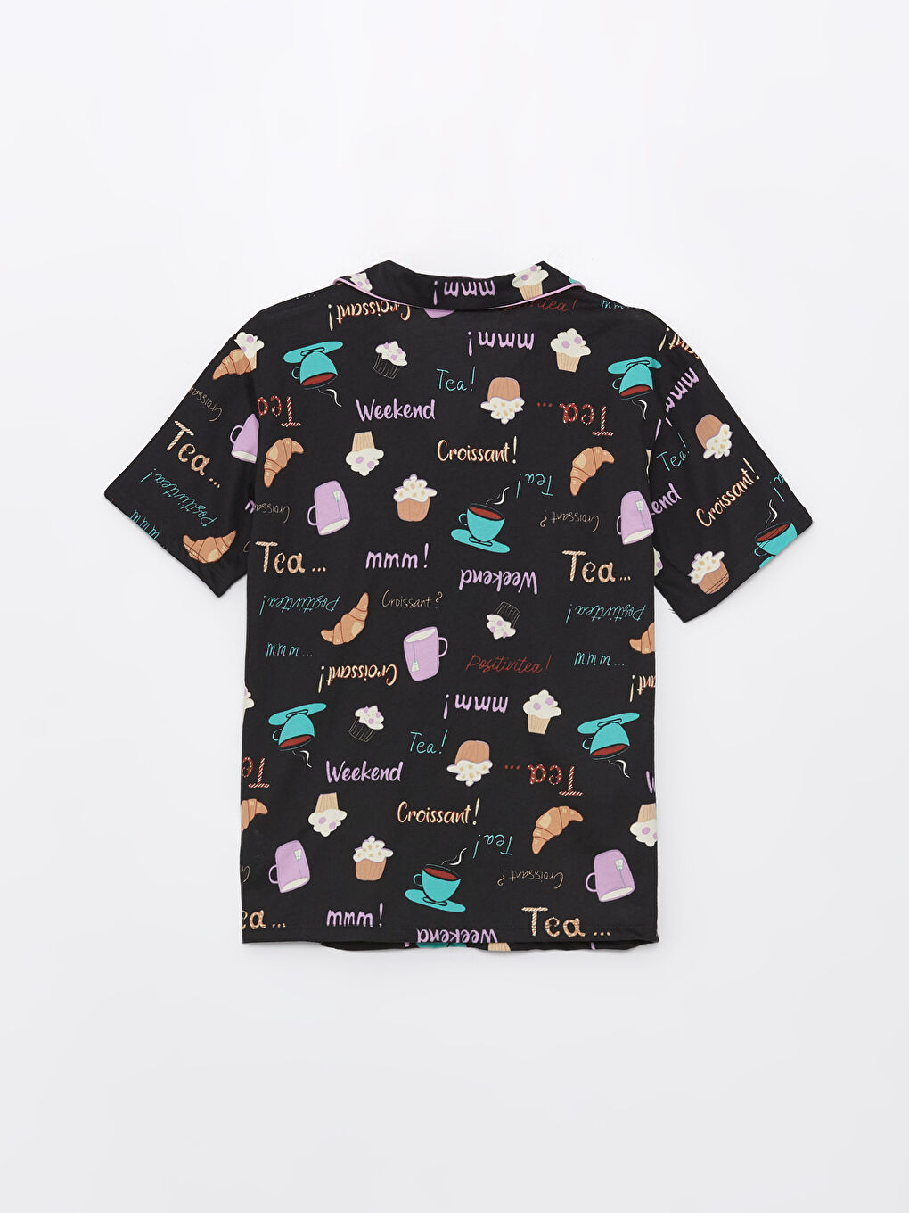 Siyah Gömlek Yaka Desenli Kadın Pijama Üstü-1