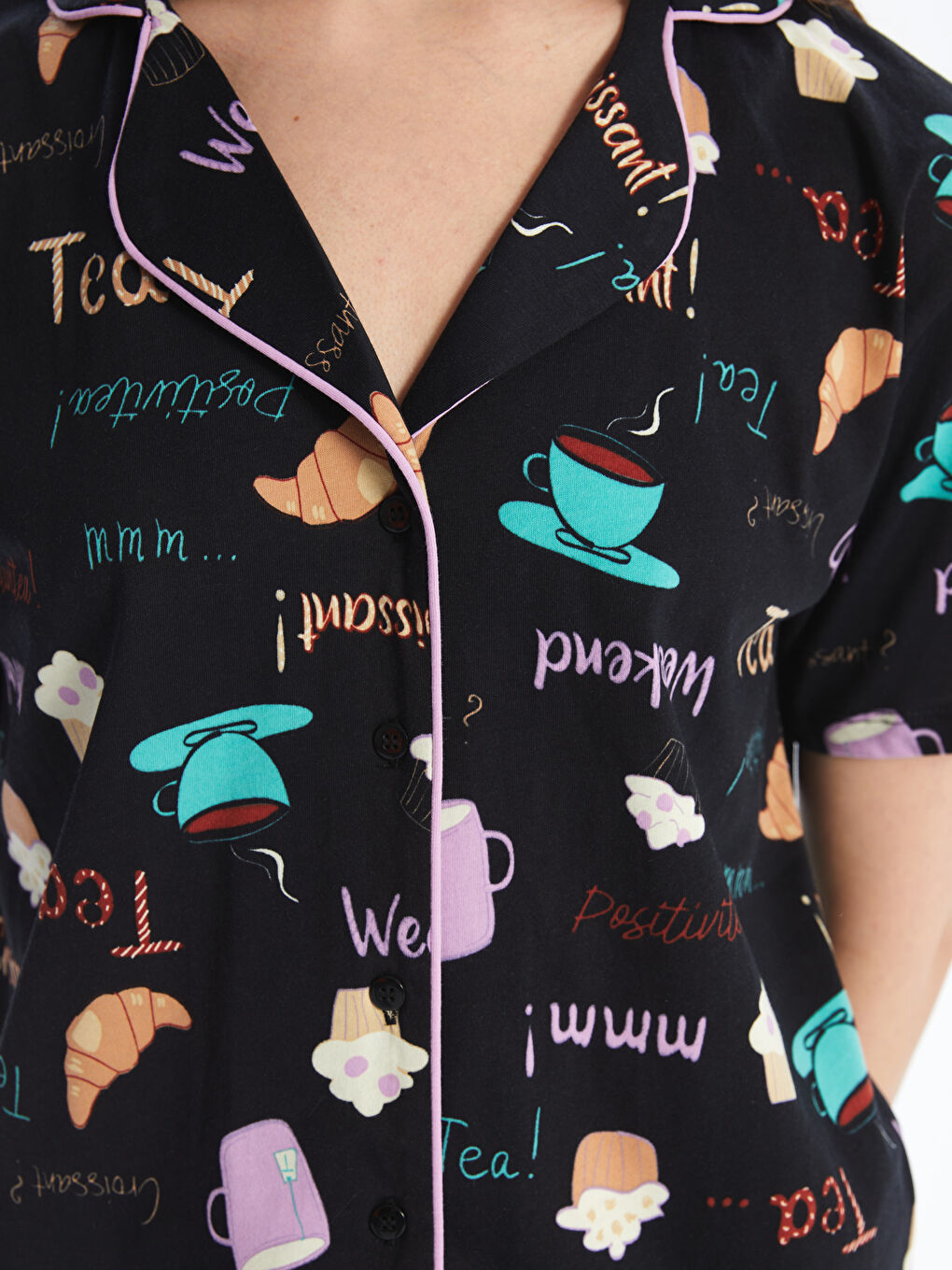 Shirt Collar Printed Short Sleeve Women's Pajamas Set -S4EP01Z8-LQJ