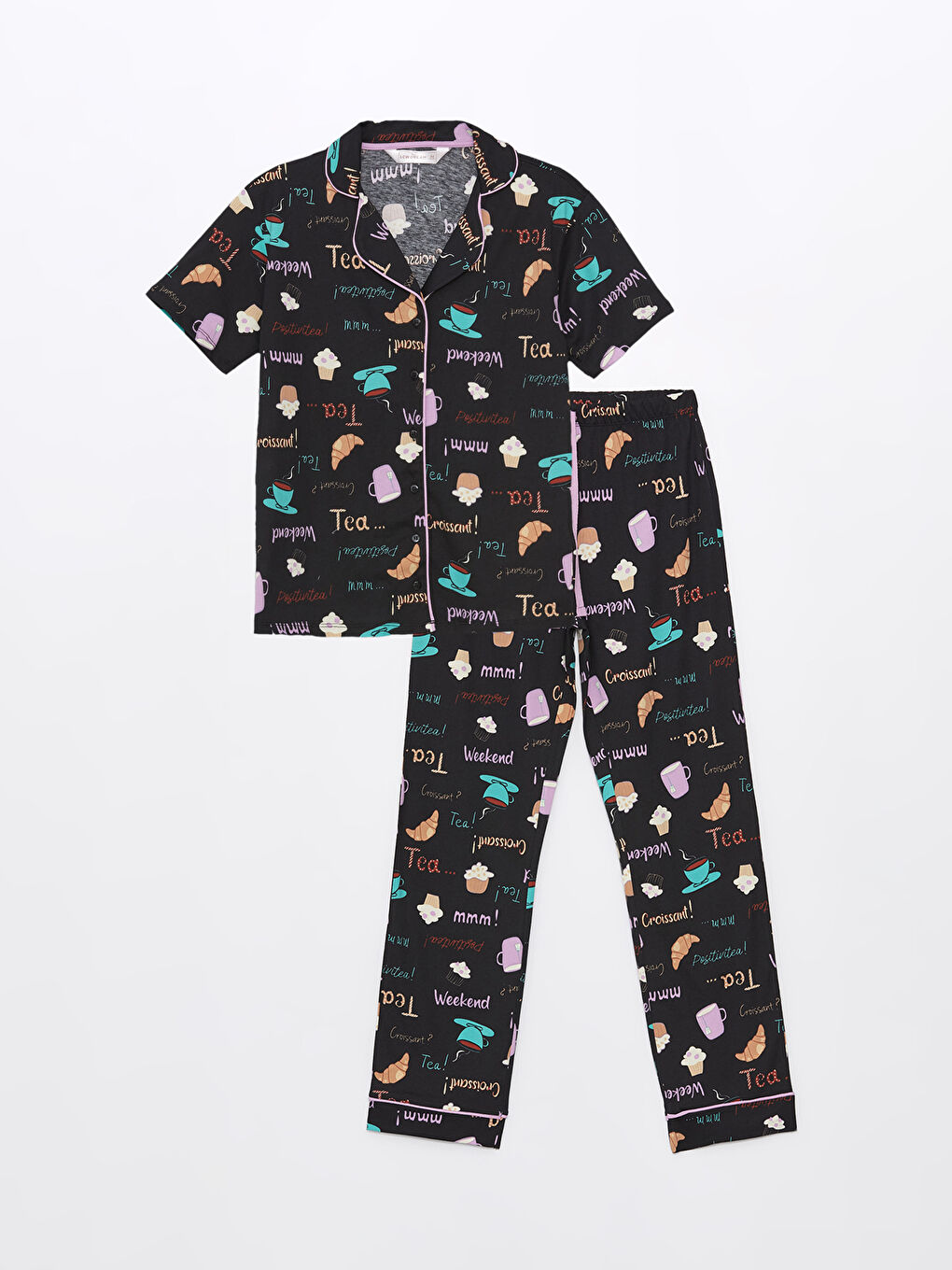 Shirt Collar Printed Short Sleeve Women's Pajamas Set -S4EP01Z8-LQJ