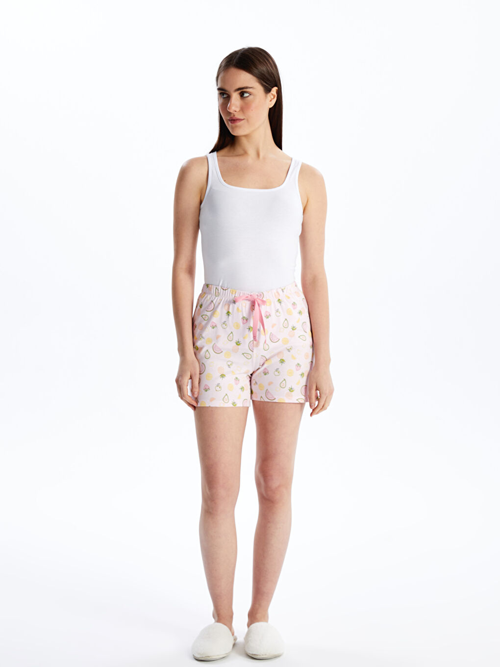 Pembe Beli Lastikli Desenli Kadın Şort Pijama Altı-1