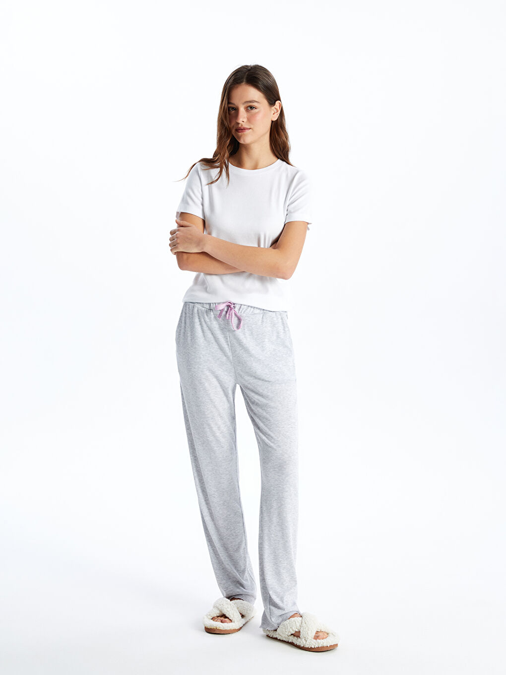 Women's Elastic Waist Plain Pyjama Bottoms -S4EP12Z8-CT3