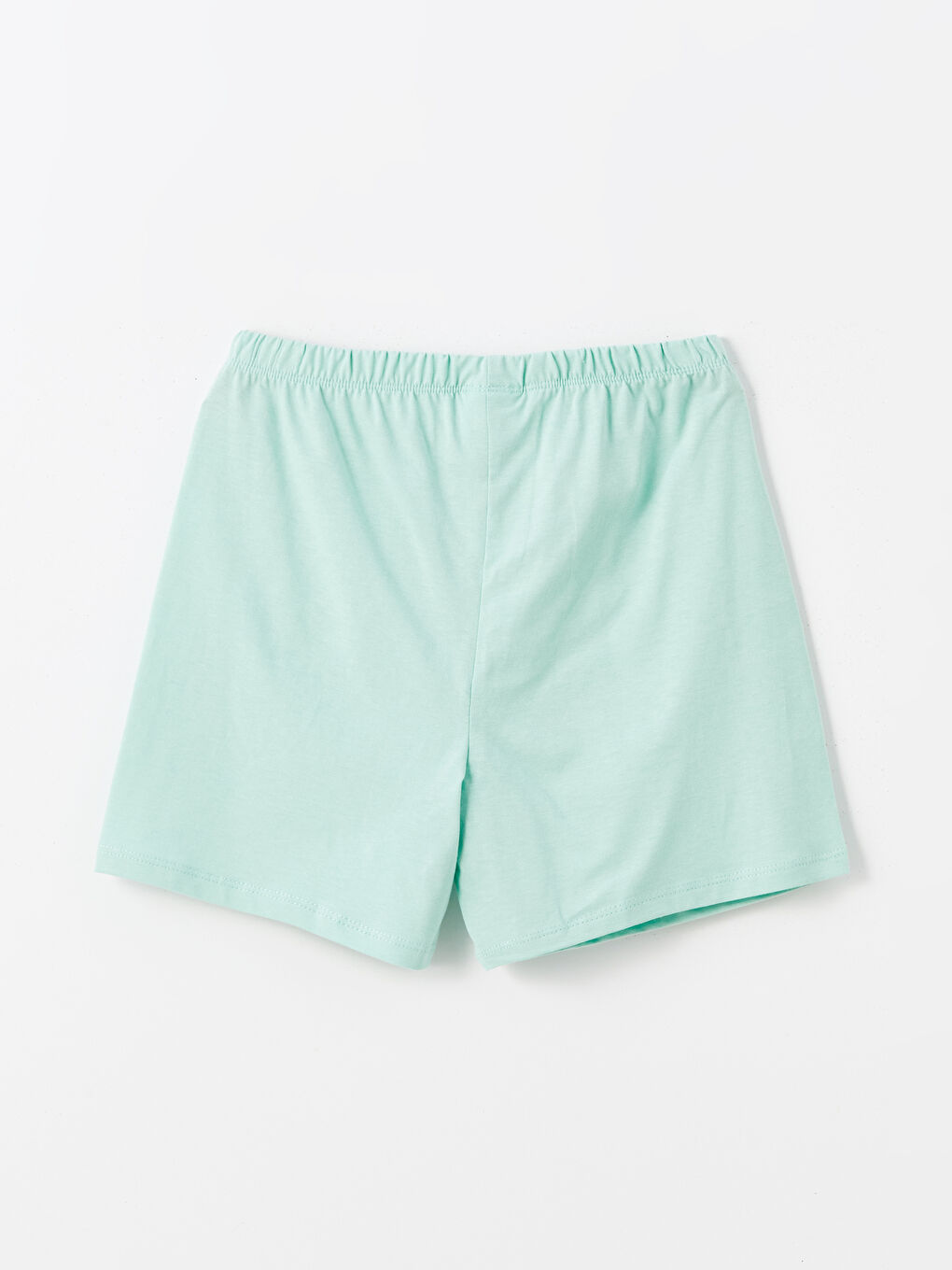 طقم بيجامة للبنات بياقة دائرية مطبوع كم قصير مع شورت-4