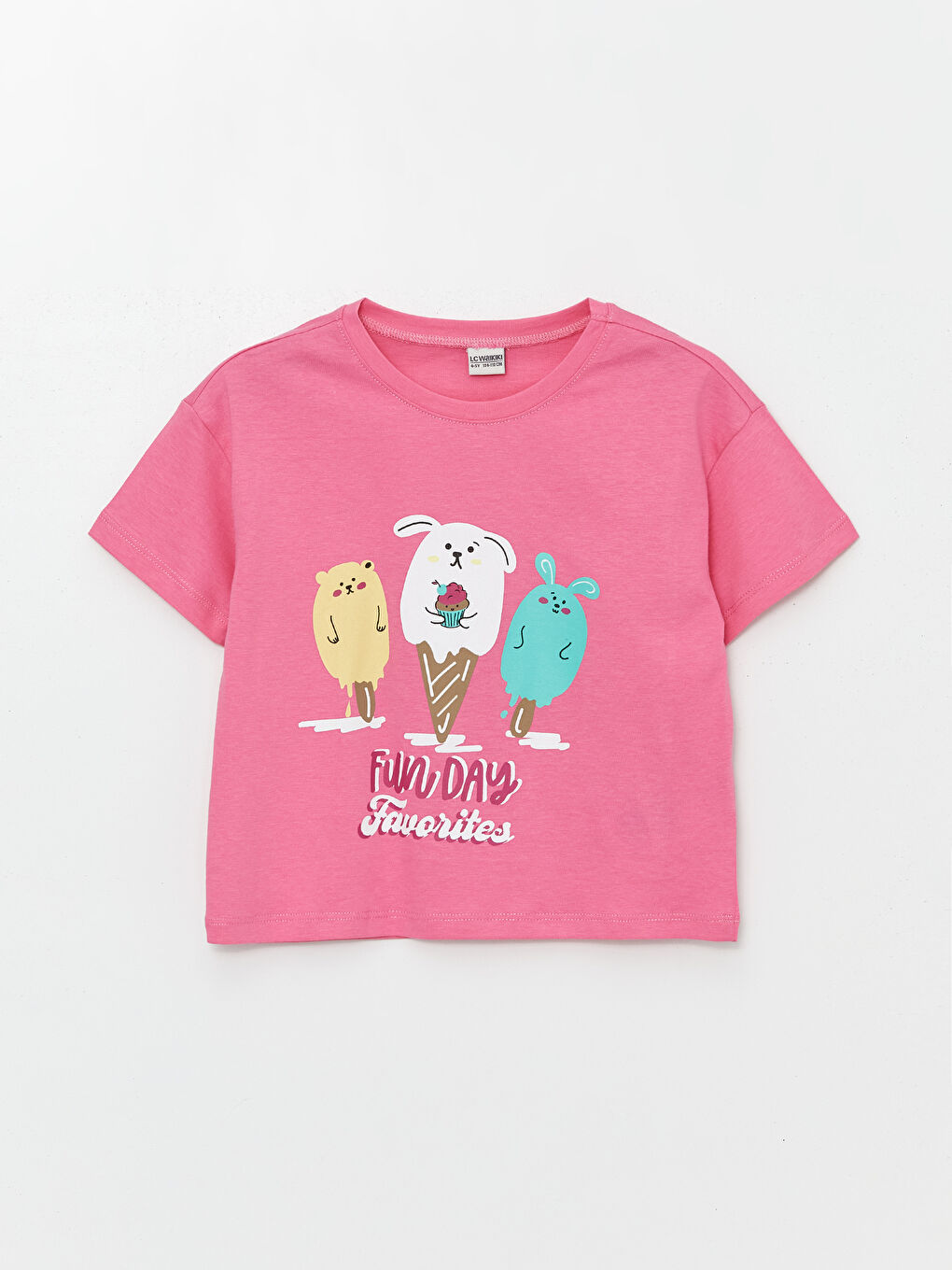 طقم بيجامة للبنات بياقة دائرية مطبوع كم قصير مع شورت-1